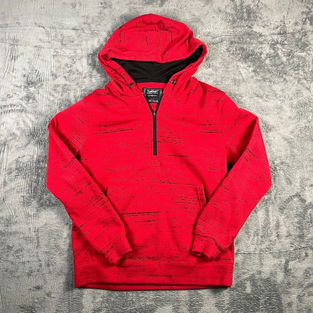 Company 81 Hoodie Mens Small Red Black Speckled Kangaroo Pocket Quarter Zip